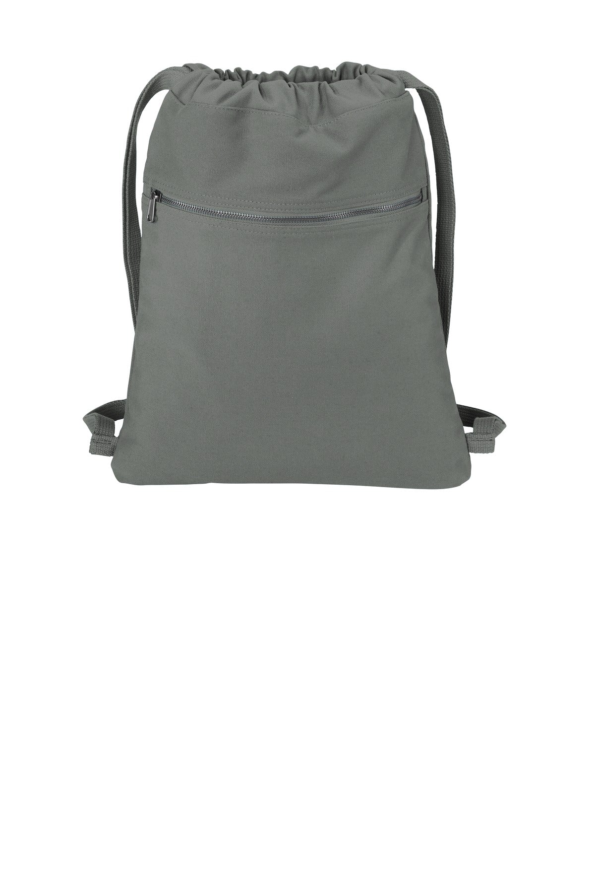 Gray drawstring bag on a white background