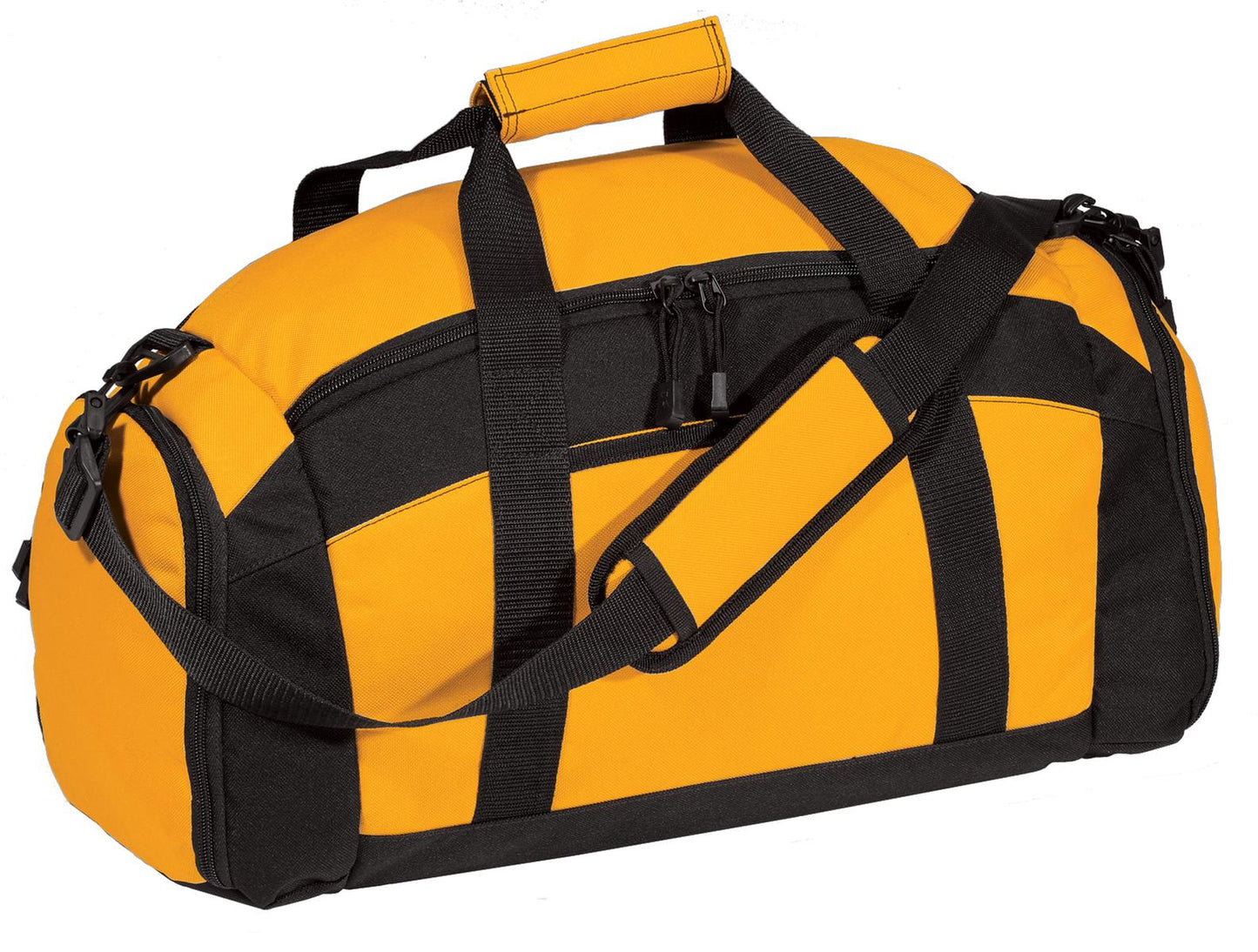 Yellow and black duffel bag on a white background