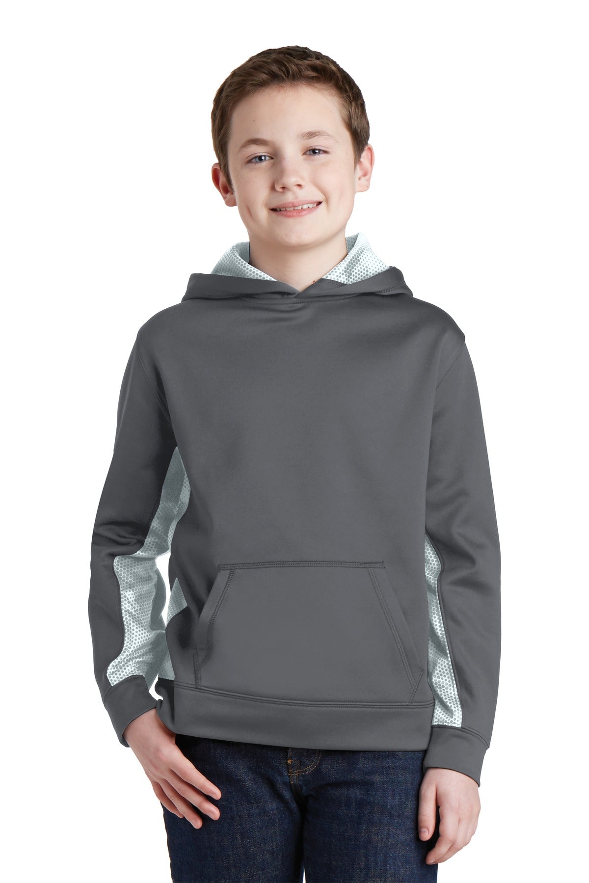 Sport-Tek ® Youth Sport-Wick ® CamoHex Fleece Colorblock Hooded Pullover. YST239