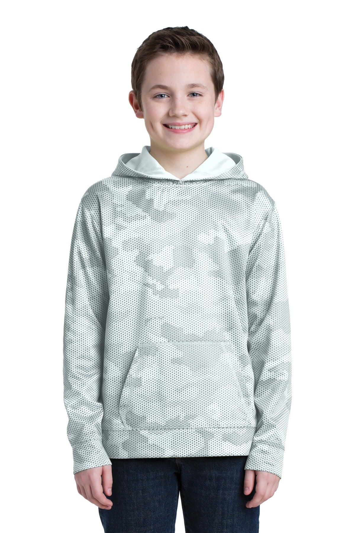 Sport-Tek ® Youth Sport-Wick ® CamoHex Fleece Hooded Pullover. YST240