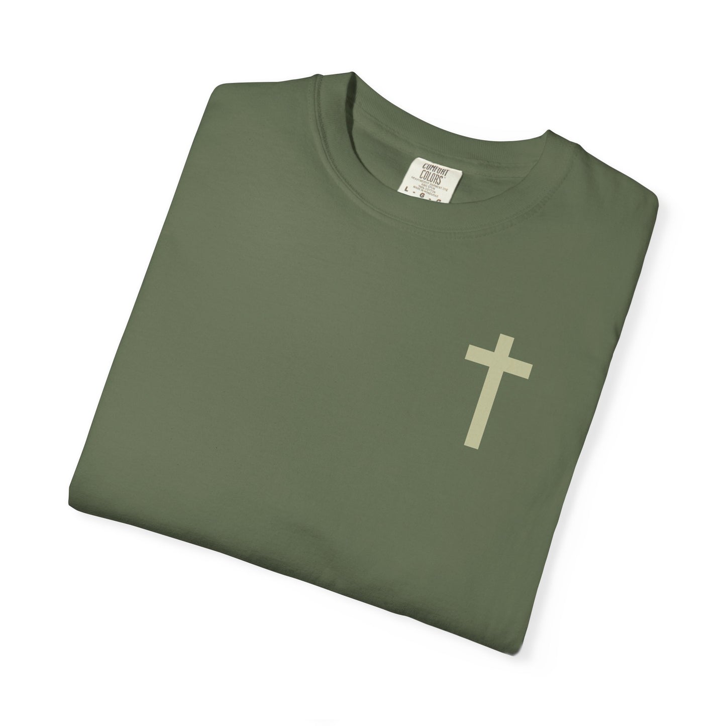 Christian Cross T-Shirt — "MORE GOD LESS ME" Garment-Dyed Faith Tee