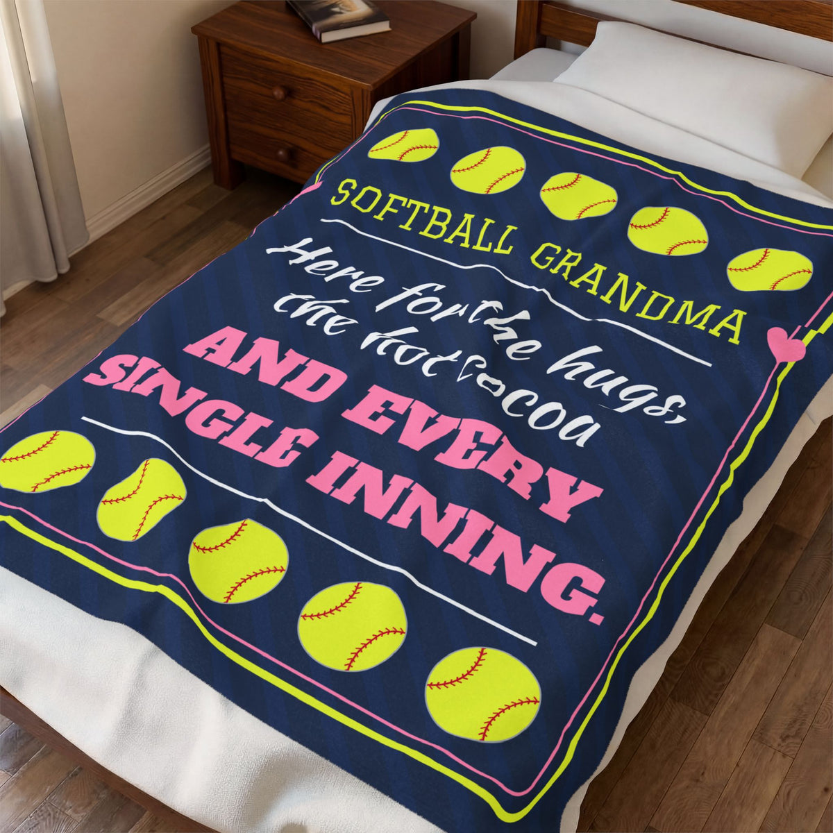 Softball Grandma Velveteen Plush Blanket, Here for the Hugs, the Hot Cocoa and Every Single Inning