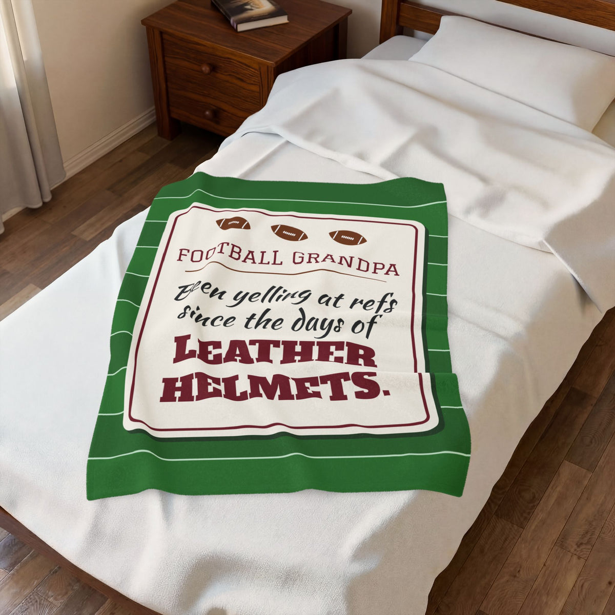 Football Grandpa Velveteen Plush Blanket, Been Yelling at Refs Since the Days of Leather Helmets