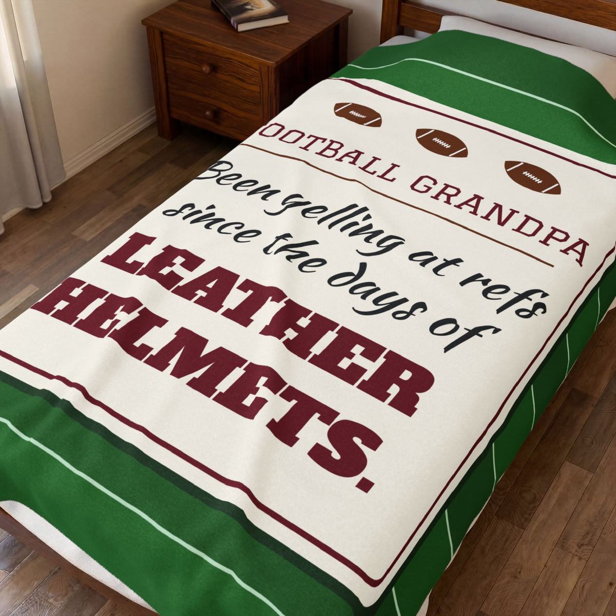 Football Grandpa Velveteen Plush Blanket, Been Yelling at Refs Since the Days of Leather Helmets