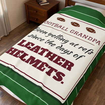 Football Grandpa Velveteen Plush Blanket, Been Yelling at Refs Since the Days of Leather Helmets