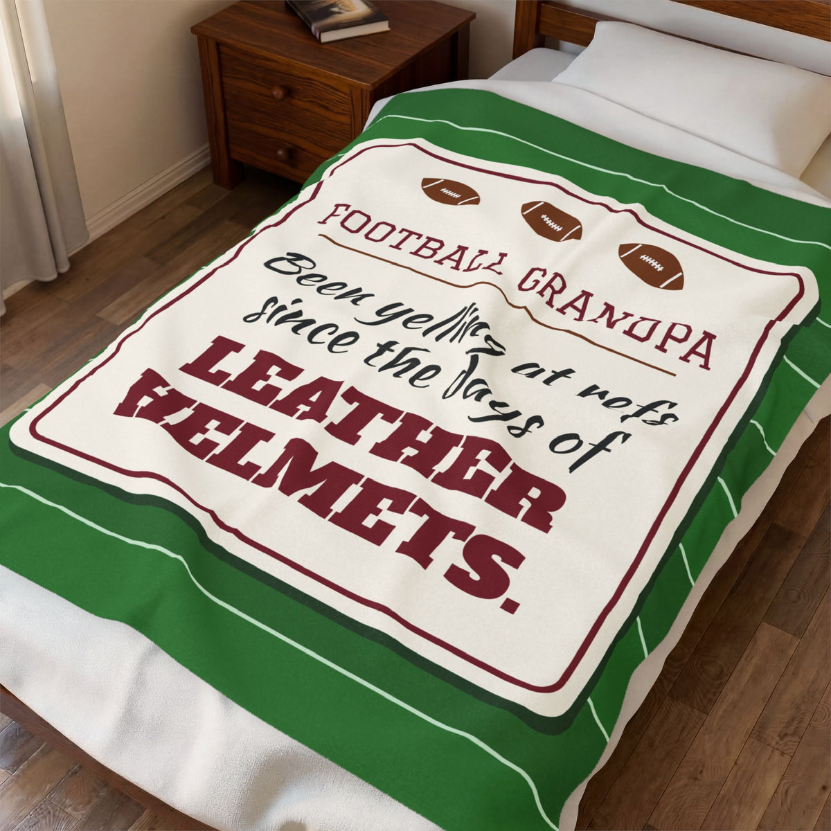 Football Grandpa Velveteen Plush Blanket, Been Yelling at Refs Since the Days of Leather Helmets