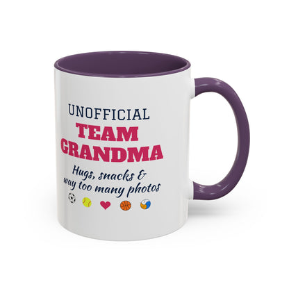 Unofficial Team Grandma Coffee Mug, Hugs, Snacks and Way Too Many Photos