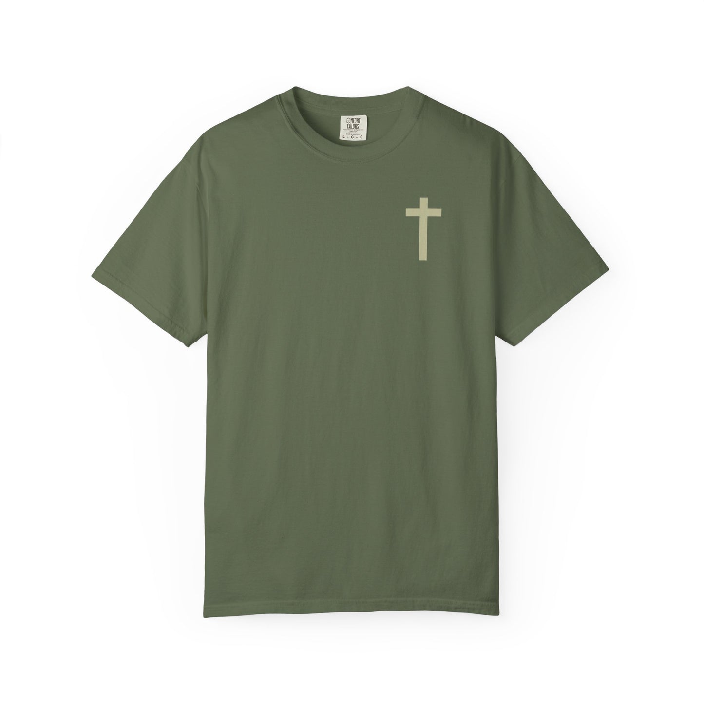Christian Cross T-Shirt — "MORE GOD LESS ME" Garment-Dyed Faith Tee