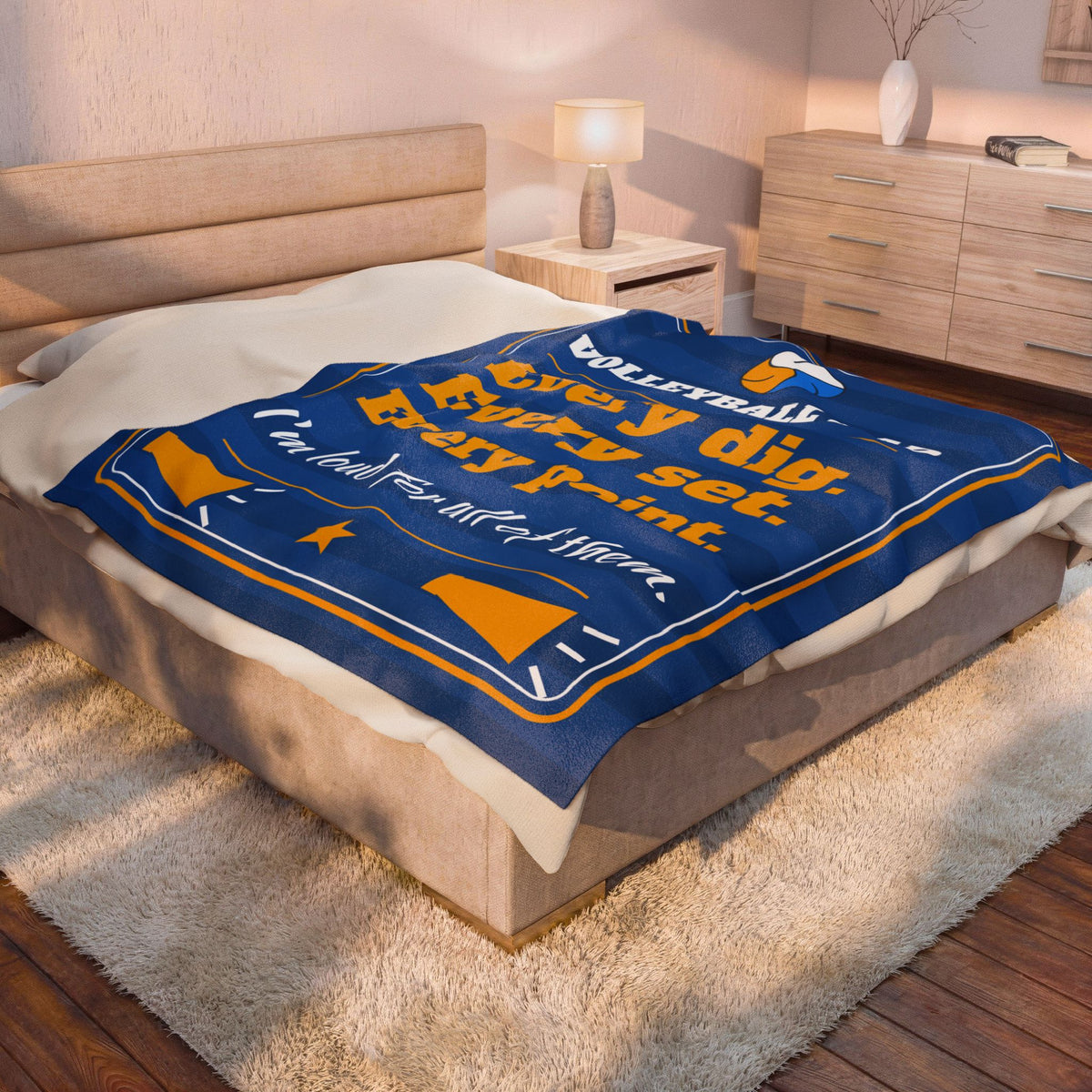Volleyball Dad Velveteen Plush Blanket, Every Dig, Every Set, Every Point, I'm Loud for All of Them