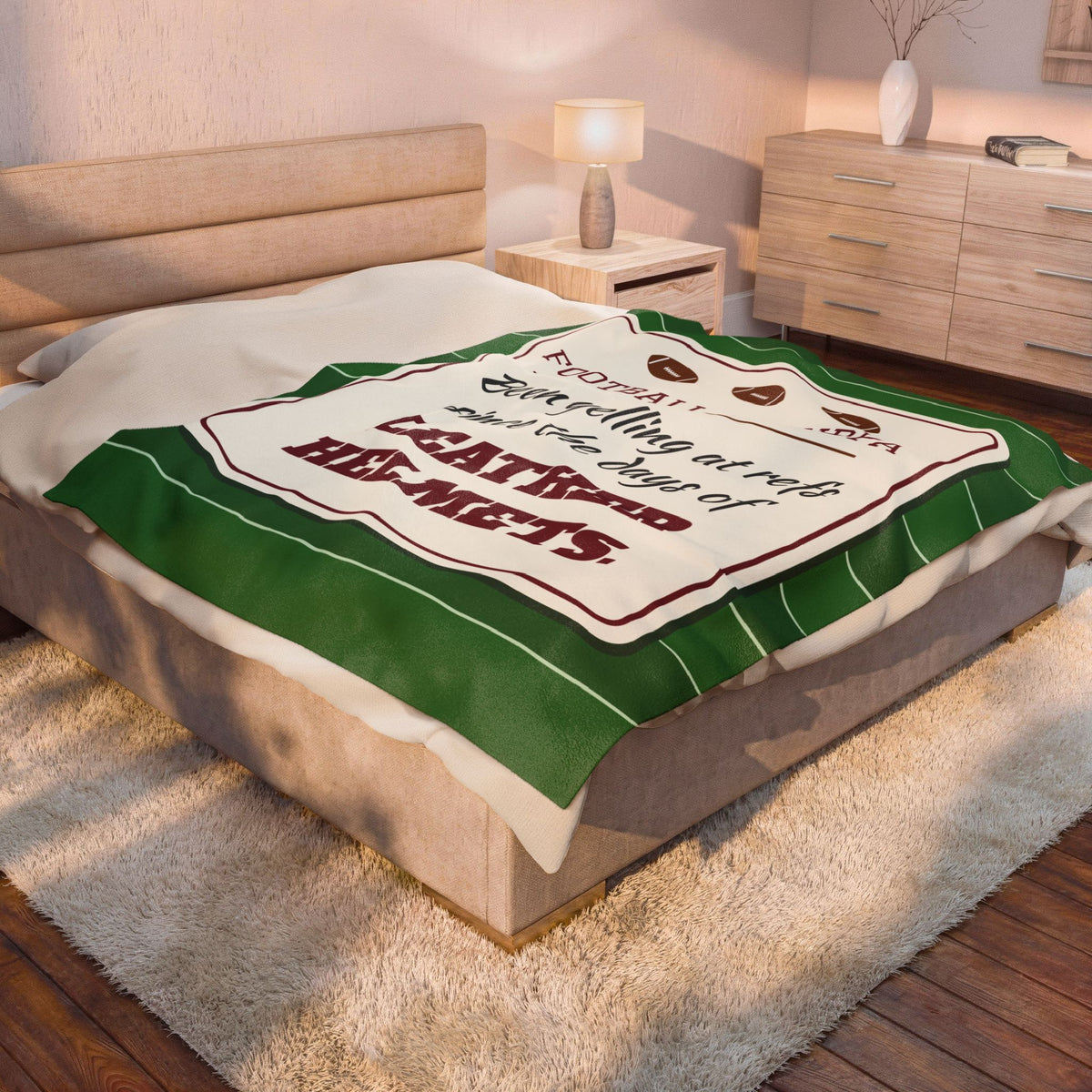 Football Grandpa Velveteen Plush Blanket, Been Yelling at Refs Since the Days of Leather Helmets