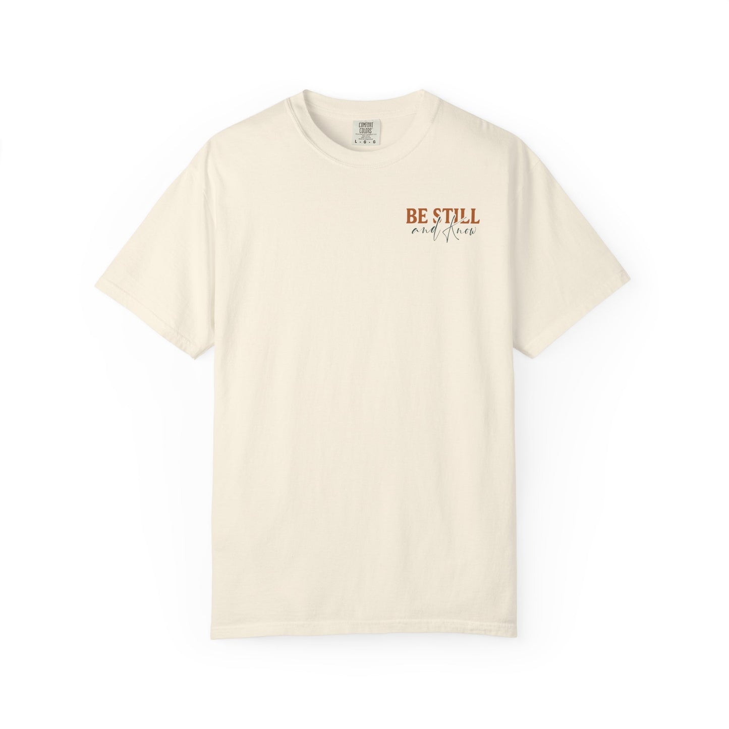 Be Still Scenic T-Shirt — "Be Still and Know" Mountain Lake Tee