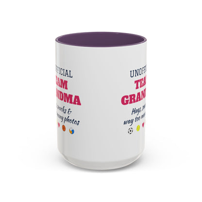 Unofficial Team Grandma Coffee Mug, Hugs, Snacks and Way Too Many Photos