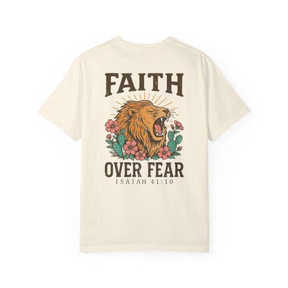 Faith Over Fear T-Shirt — Lion Cross Christian Tee (Isaiah 41:10)