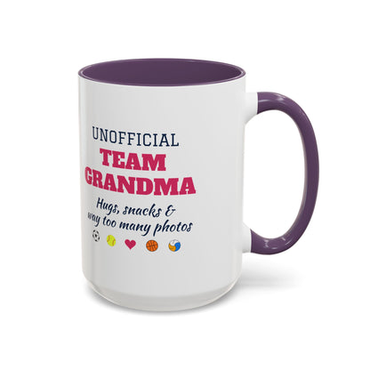 Unofficial Team Grandma Coffee Mug, Hugs, Snacks and Way Too Many Photos
