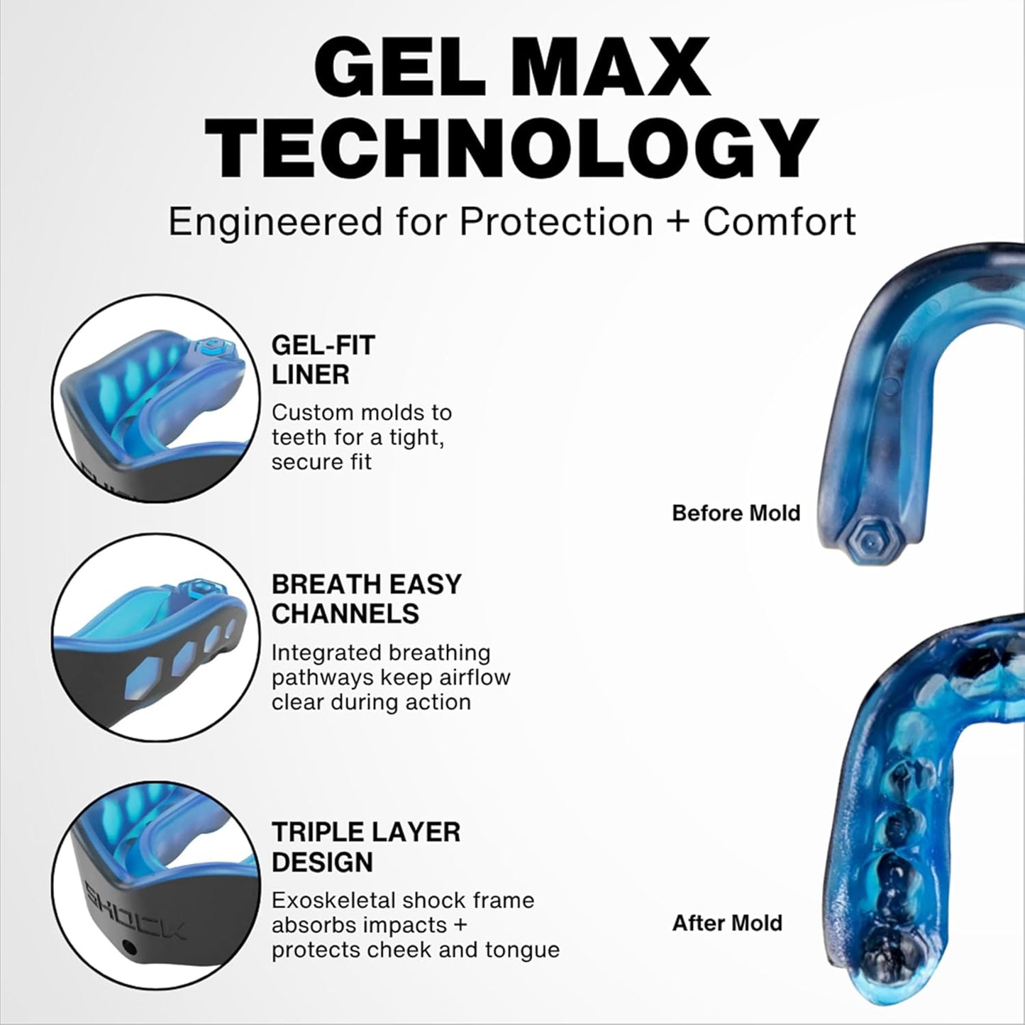 Shock Doctor Gel Max Mouthguard - Includes Attachable Tether