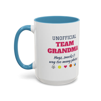 Unofficial Team Grandma Coffee Mug, Hugs, Snacks and Way Too Many Photos