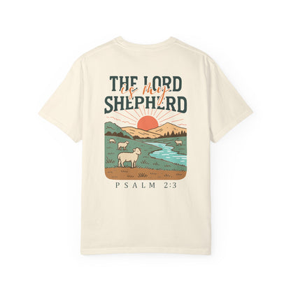 The Lord Is My Shepherd T-Shirt — Psalm 23 Scenic Faith Tee
