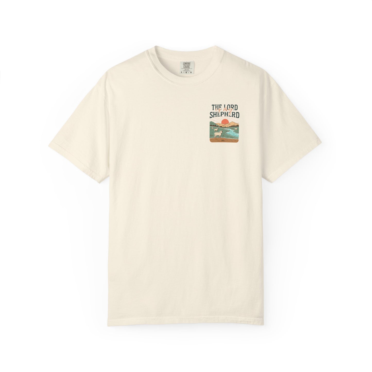 The Lord Is My Shepherd T-Shirt — Psalm 23 Scenic Faith Tee
