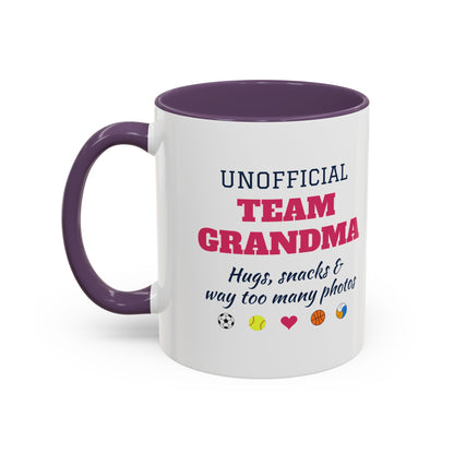 Unofficial Team Grandma Coffee Mug, Hugs, Snacks and Way Too Many Photos