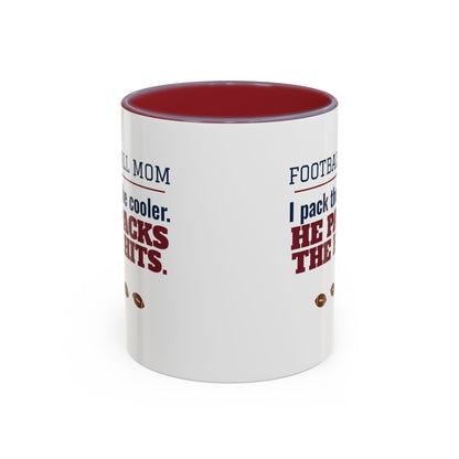 Football Mom Mug, I Pack the Cooler, He Packs the Hits