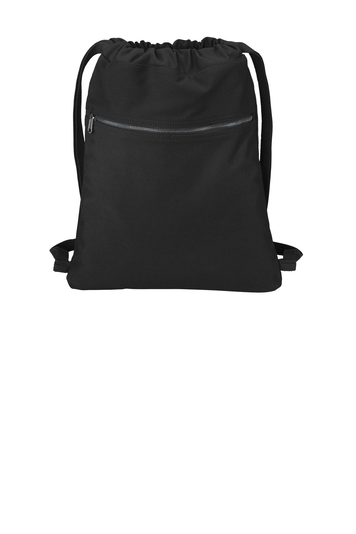 Black drawstring bag on a white background