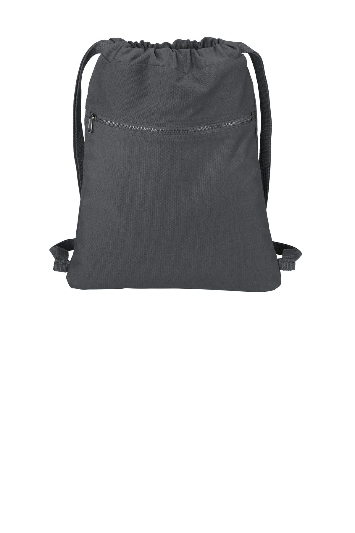 Gray drawstring bag on a white background