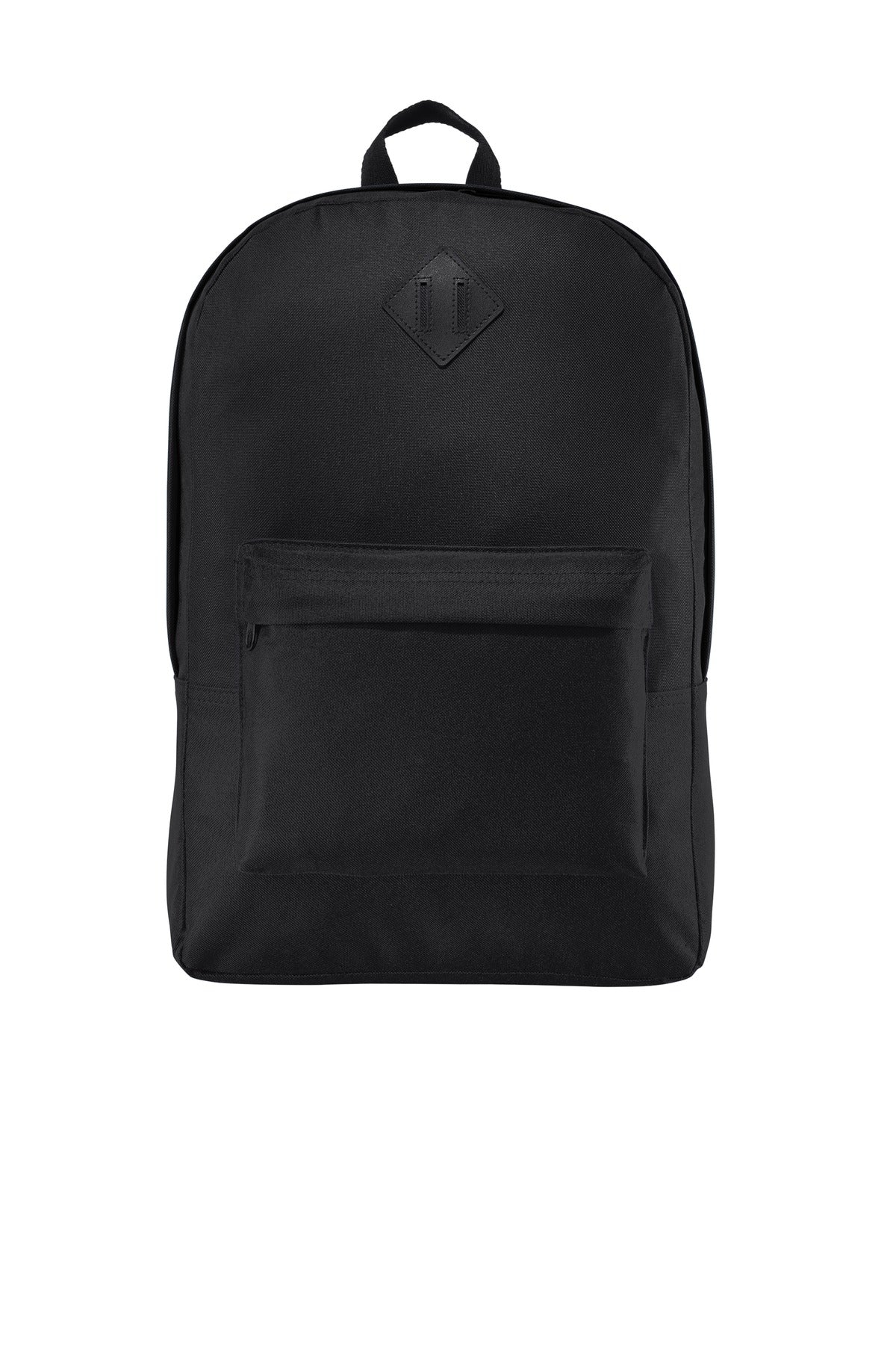 Black backpack on a white background