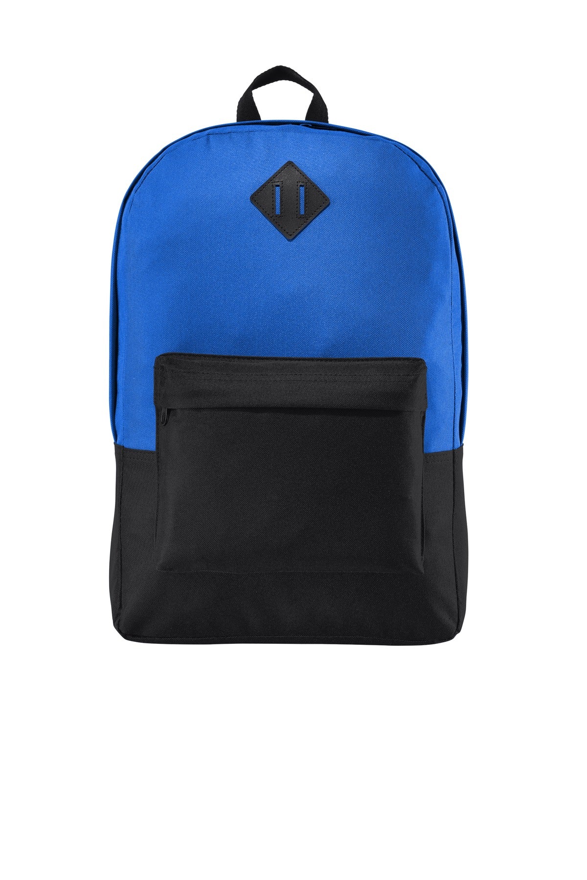 Blue and black backpack on a white background