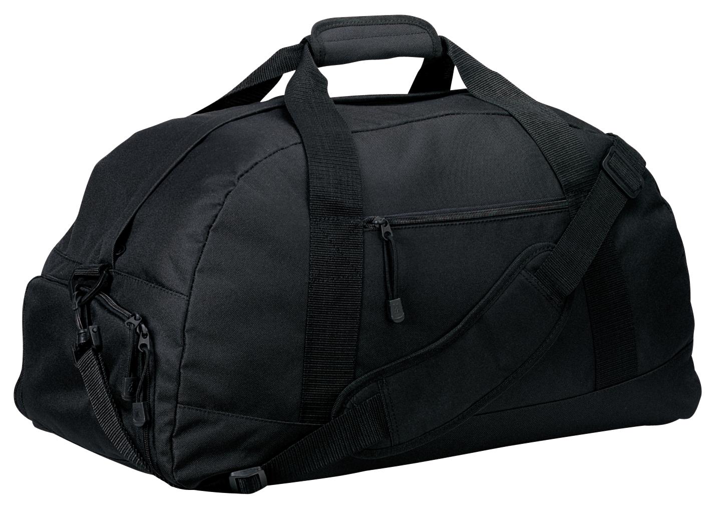 Black duffel bag on a white background