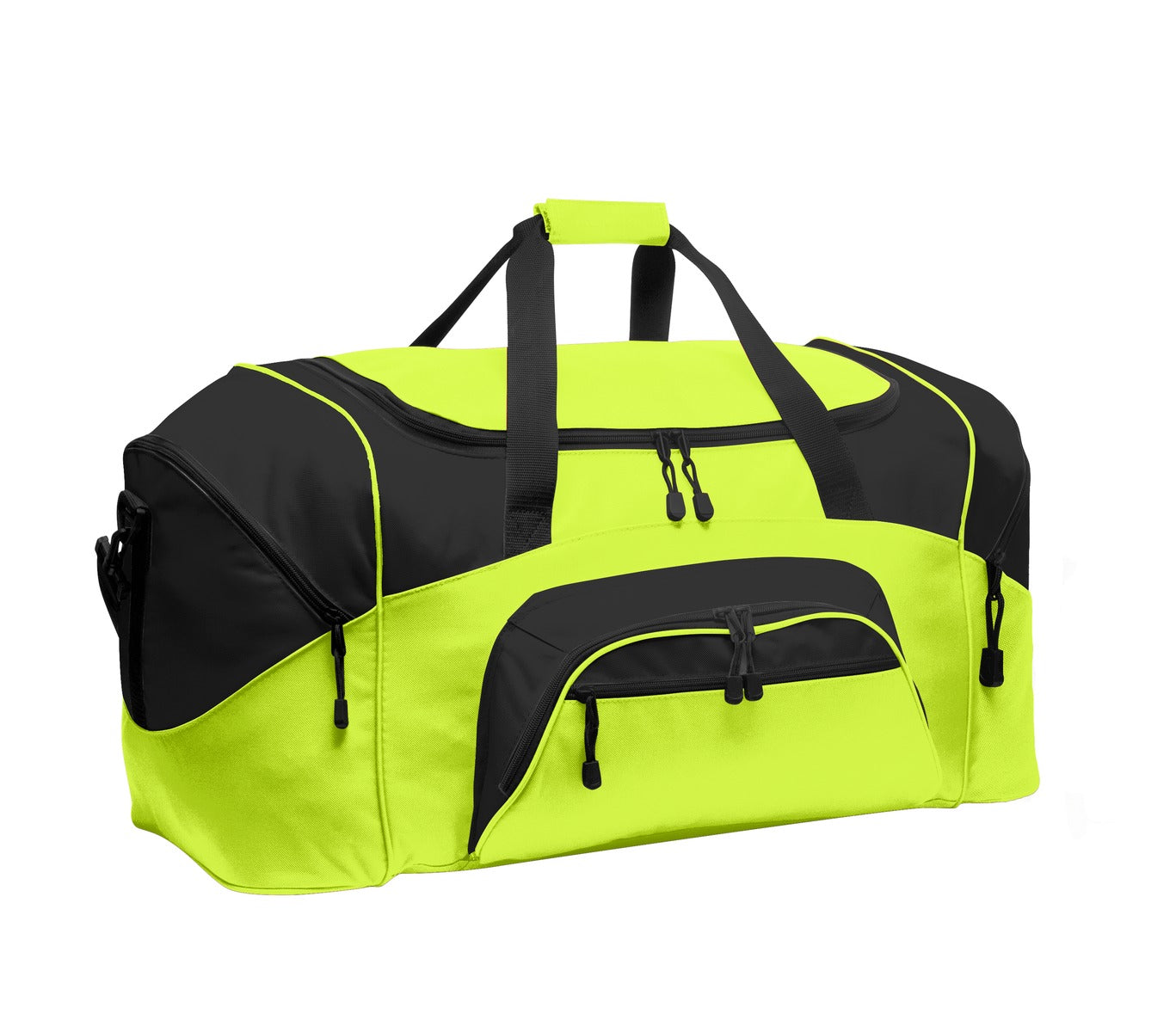 Yellow and black duffel bag on a white background