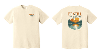 Be Still Scenic T-Shirt — "Be Still and Know" Mountain Lake Tee