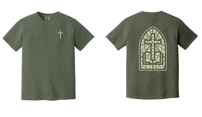 Christian Cross & Bible T-Shirt — Stained Glass Church Design