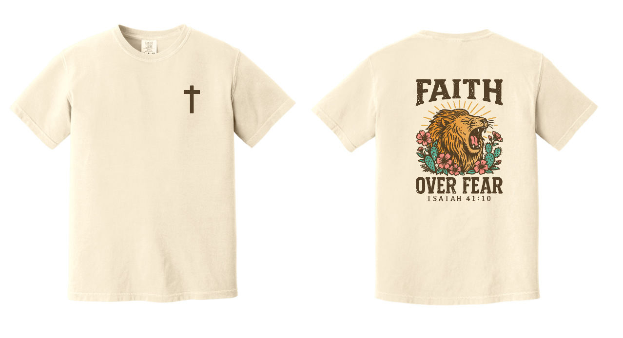 Faith Over Fear T-Shirt — Lion Cross Christian Tee (Isaiah 41:10)