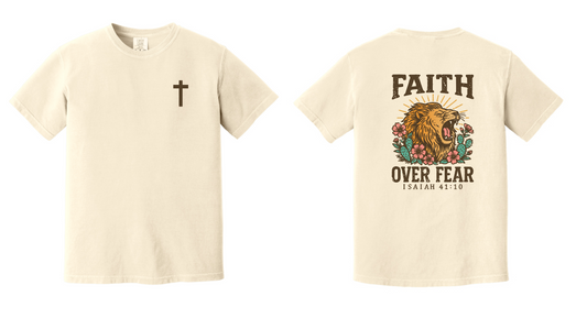 Faith Over Fear T-Shirt — Lion Cross Christian Tee (Isaiah 41:10)
