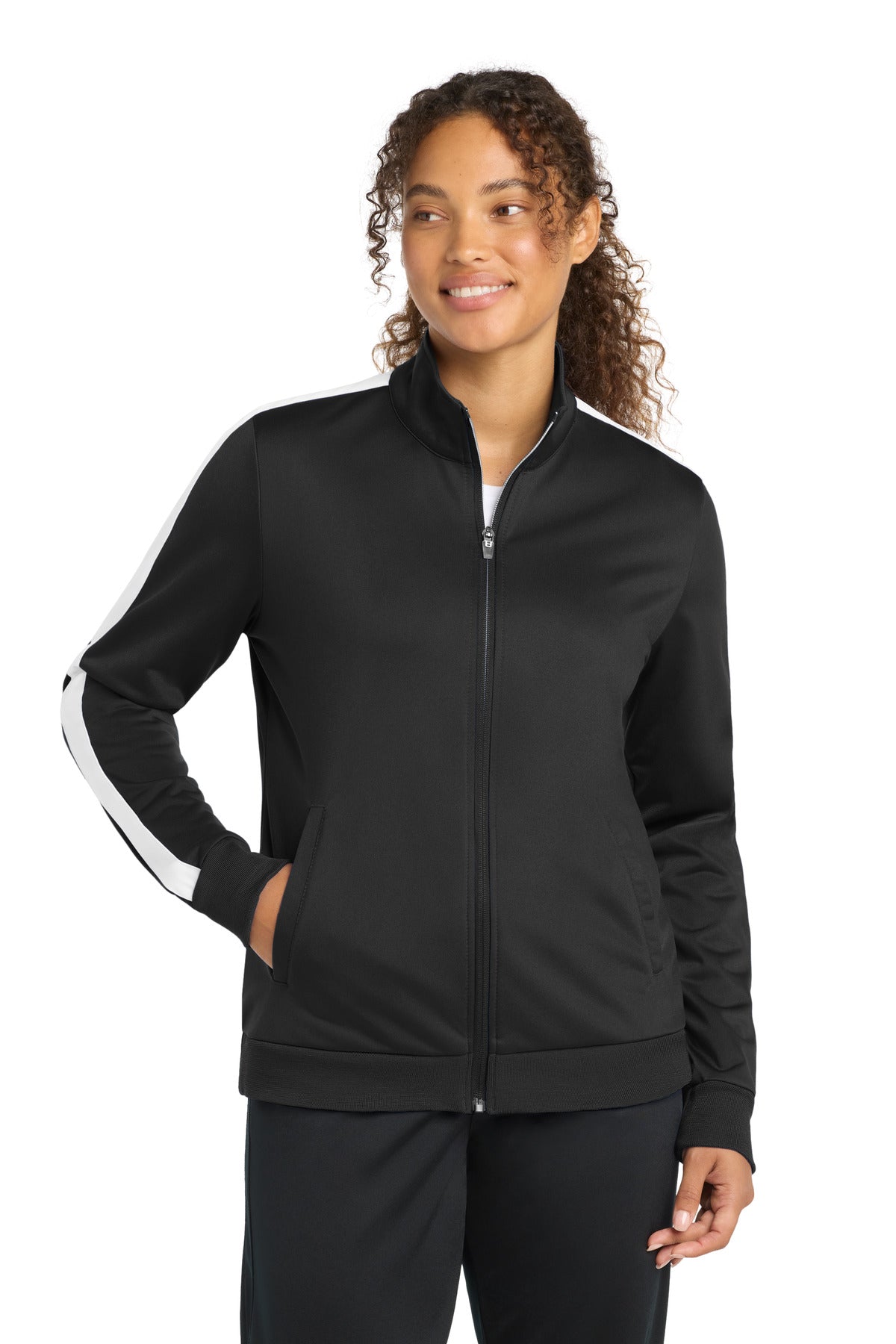 Sport-Tek  ®  Ladies Tricot Sleeve Stripe Track Jacket. LST94