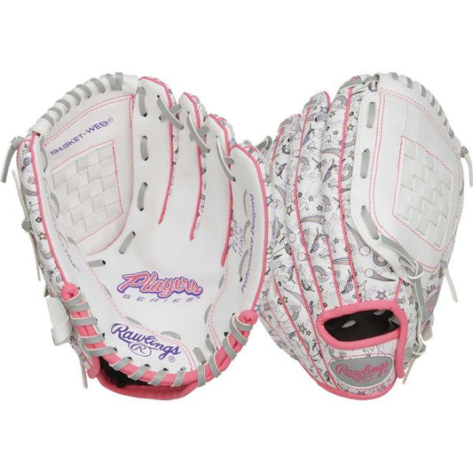 Rawlings 10" Youth Players Series White/Unicorn Print Baseball Glove (Left)