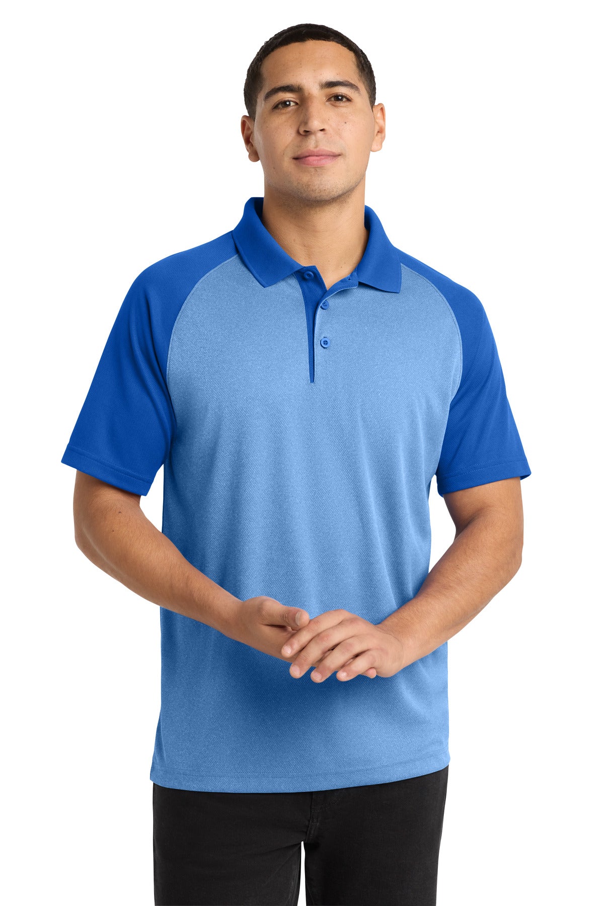 Sport-Tek  ®  PosiCharge  ®  RacerMesh  ®  Raglan Heather Block Polo. ST641