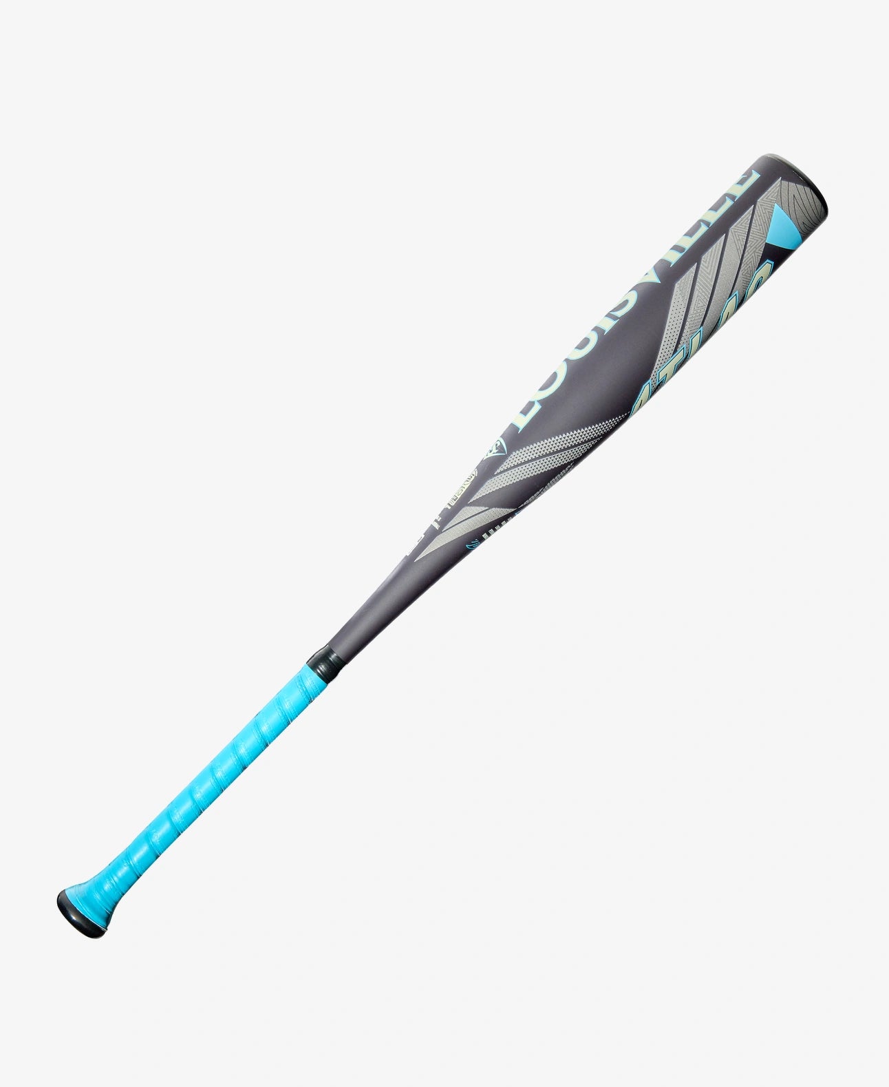 Baseball bat with gray and blue design on a white background