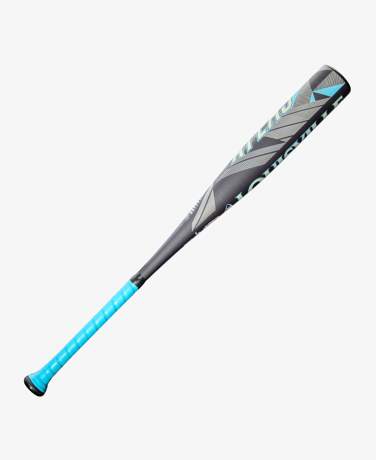 Baseball bat with gray and blue design on a white background