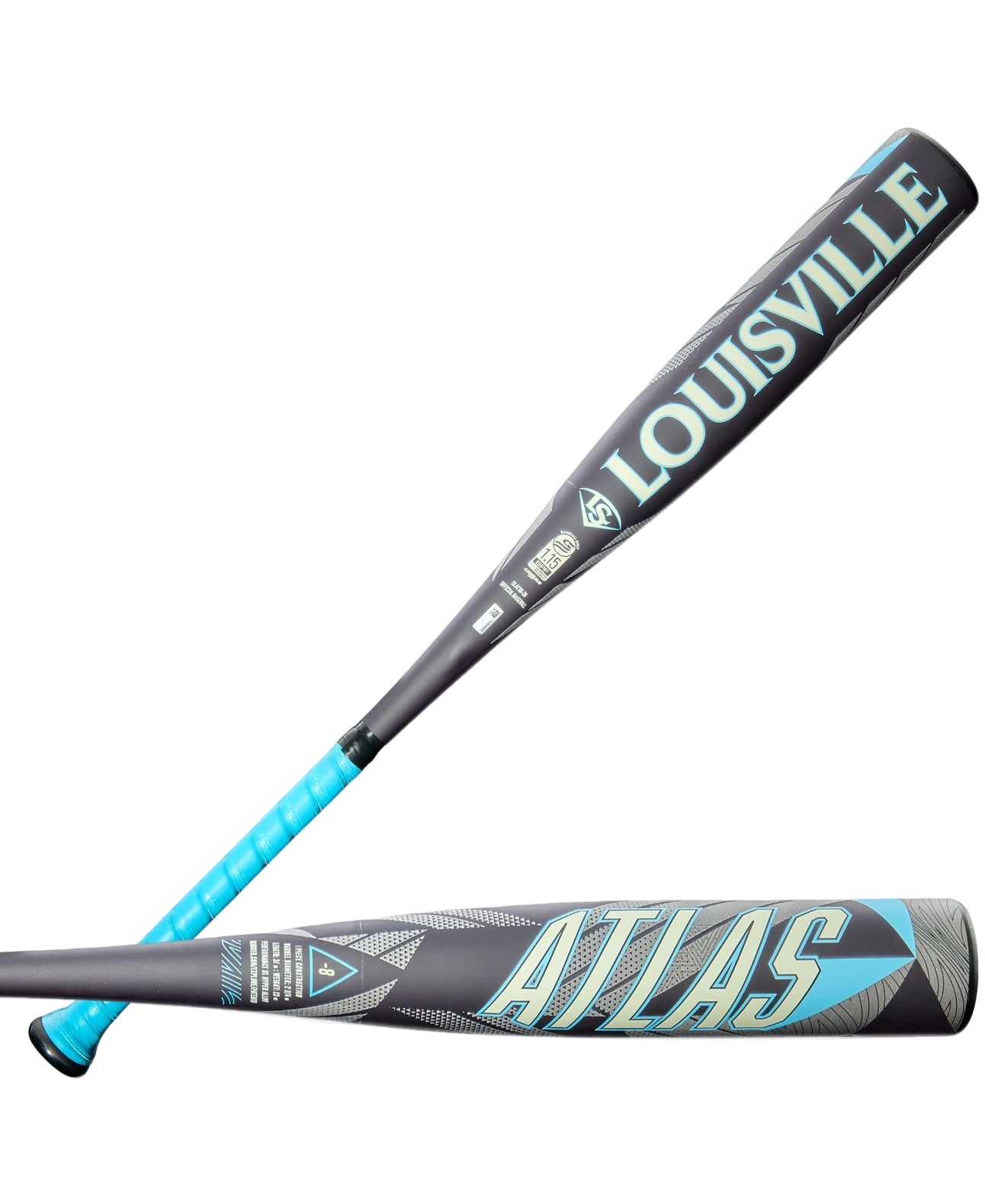 Baseball bat with 'Louisville' and 'Atlas' branding on a white background