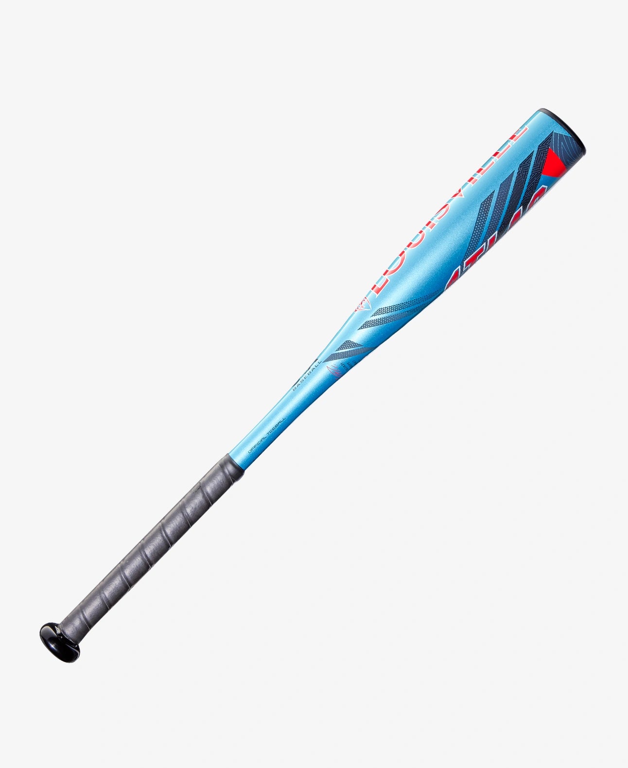 Blue and red baseball bat on a white background